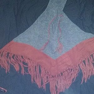 Grey & Burnt Orange poncho w/hood